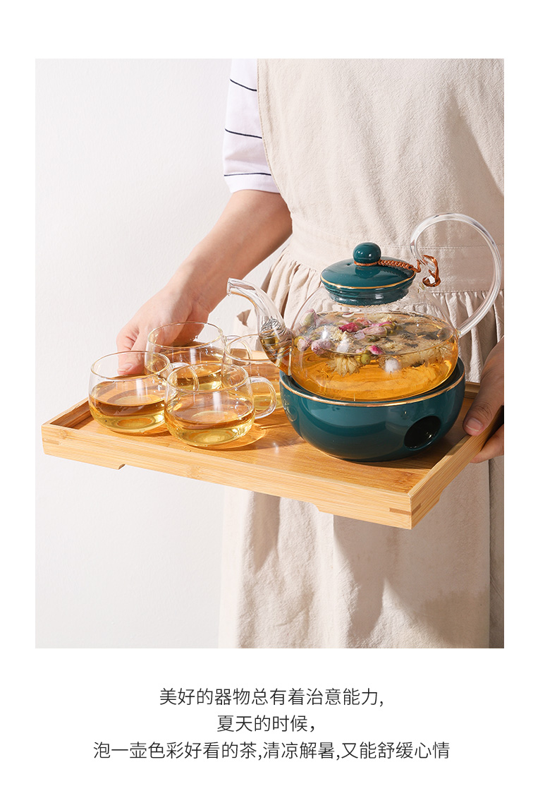 9WOR heat-resistant glass flower teapot set, afternoon tea, fruit tea, herbal tea, tea set with filter, included candles for heat preservation pic 12