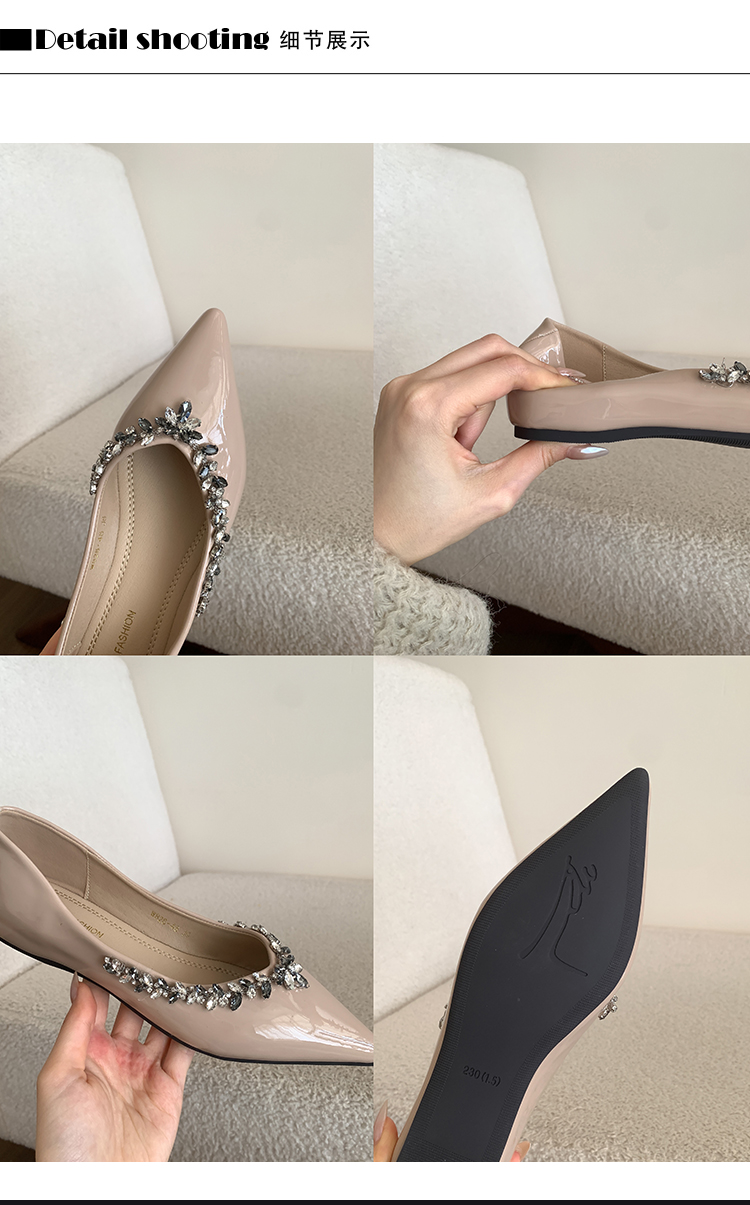 法式气质尖头漆皮水钻单鞋女夏平底鞋子平底鞋温柔浅口软底晚晚鞋详情17