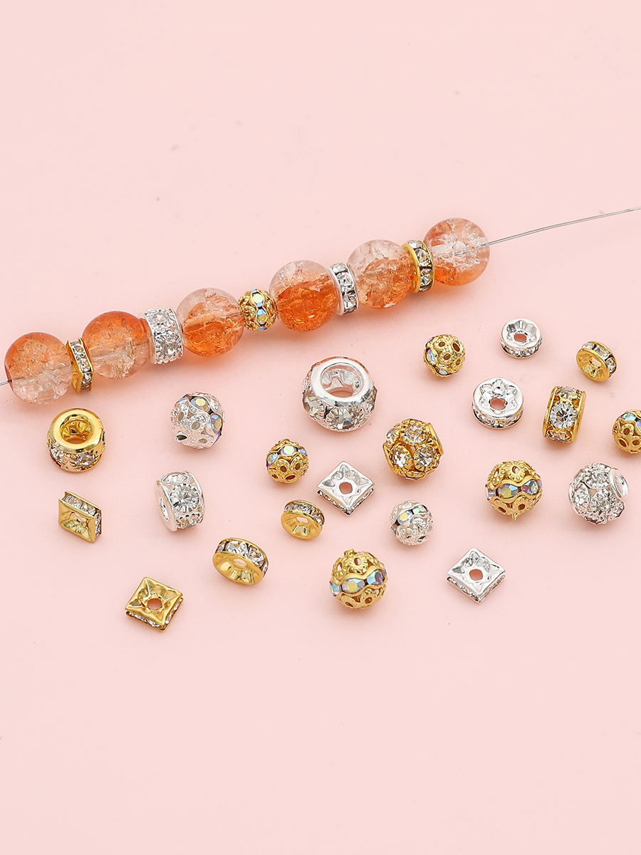 铜质镶钻珠隔珠车轮隔片散珠子圆珠手工diy串珠珍珠手炼项炼配件