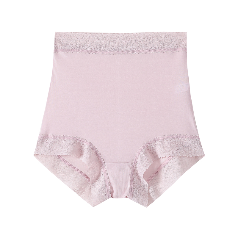 100% mulberry silk high-waisted women's underwear for summer, large size, over the navel, tapered belly, lace, straight-cut shorts, thin Item Picture