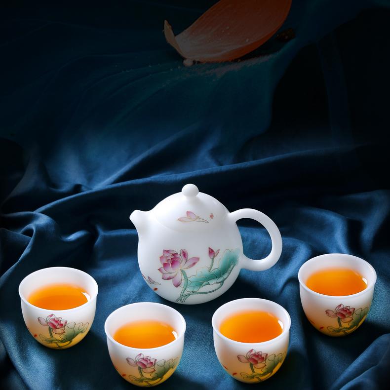 High-end gift box, plain fired iced tea set for gift-giving, light luxury white porcelain three-talent covered bowl, teapot, tea cup, kung Fu tea set details Picture
