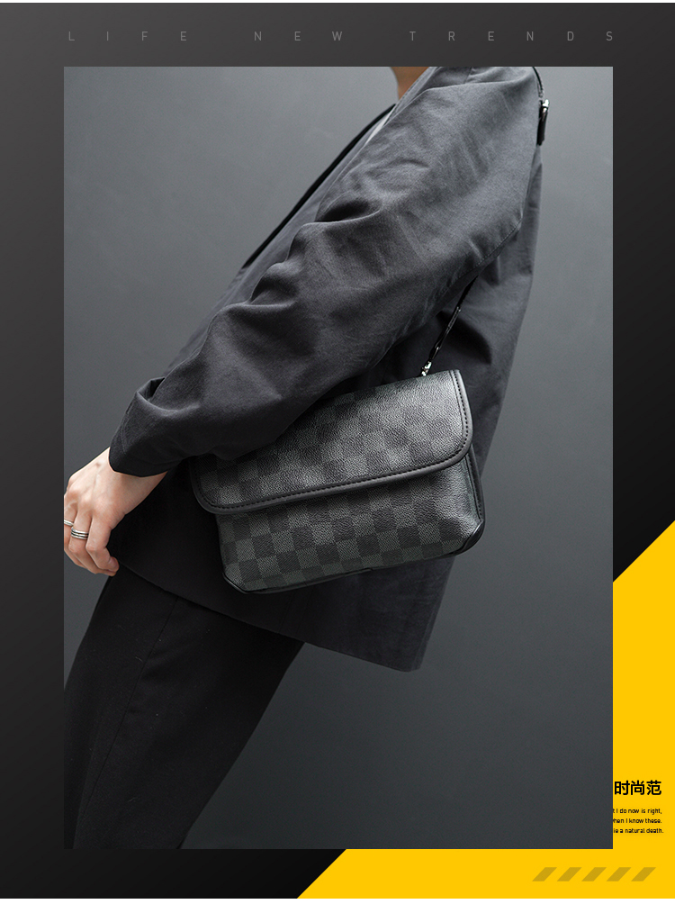 男士格子单肩包潮流斜挎包男生街头时尚挎包学生小包个性邮差包新详情2