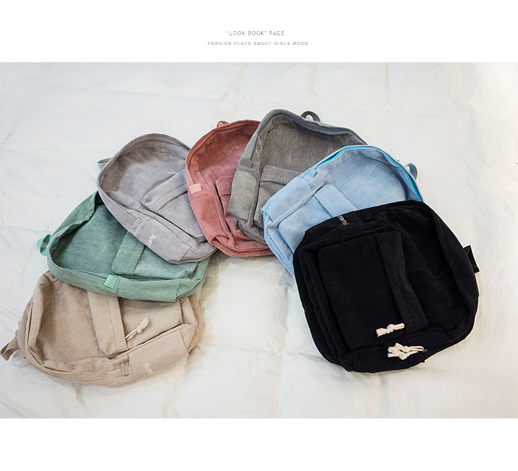 书包女韩版楷泊原宿ulzzang高中学生个性条绒学院风双肩包女背包详情6