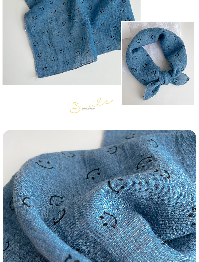 可爱笑脸棉麻儿童围巾男女薄款方巾丝巾宝宝婴儿三角口水围脖百搭详情15