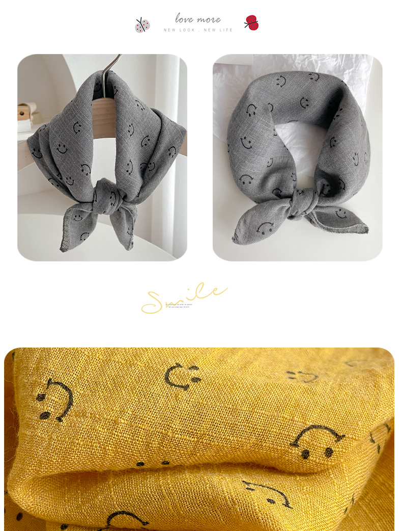 可爱笑脸棉麻儿童围巾男女薄款方巾丝巾宝宝婴儿三角口水围脖百搭详情13