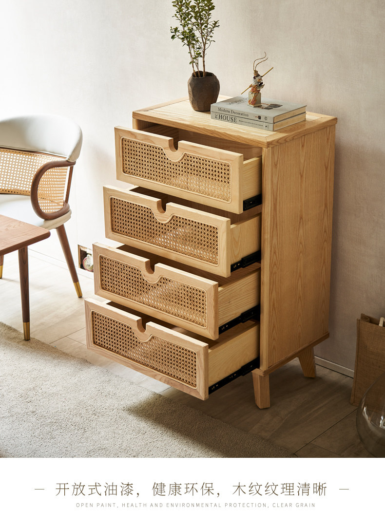 北欧实木藤编四斗柜简约现代客厅抽屉储物柜民宿卧室收纳柜玄关柜详情9