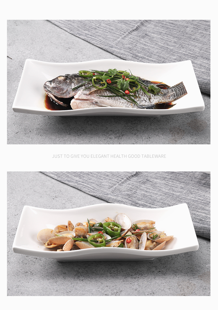 纯白陶瓷菜盘长方形不规则鱼盘子餐厅商用餐具汤盘西餐点心盘家用详情10