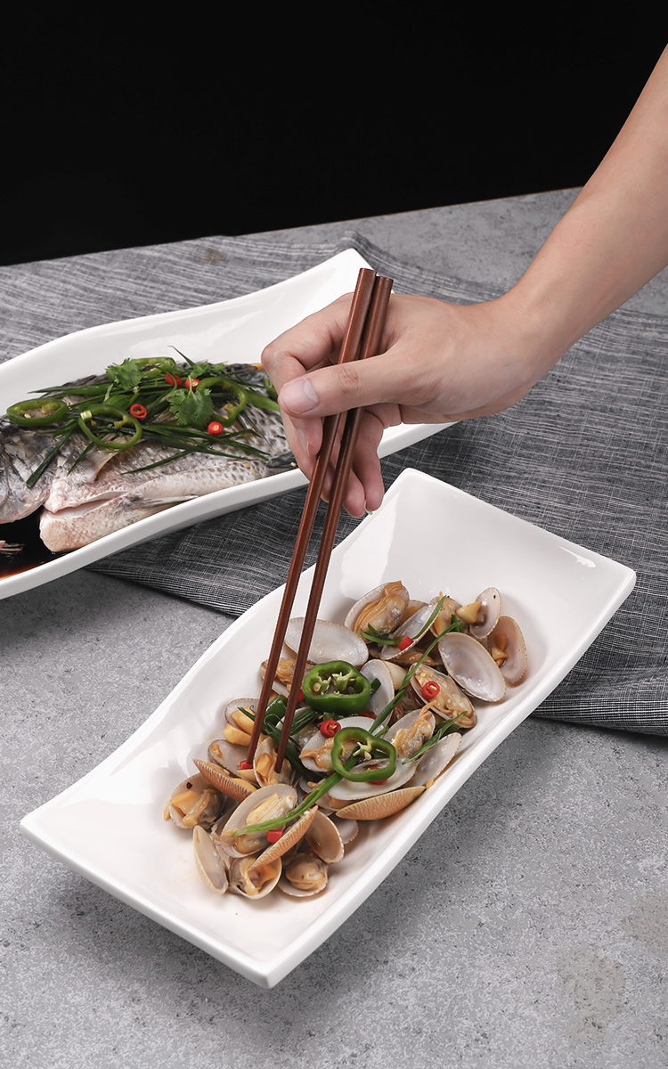 纯白陶瓷菜盘长方形不规则鱼盘子餐厅商用餐具汤盘西餐点心盘家用详情13