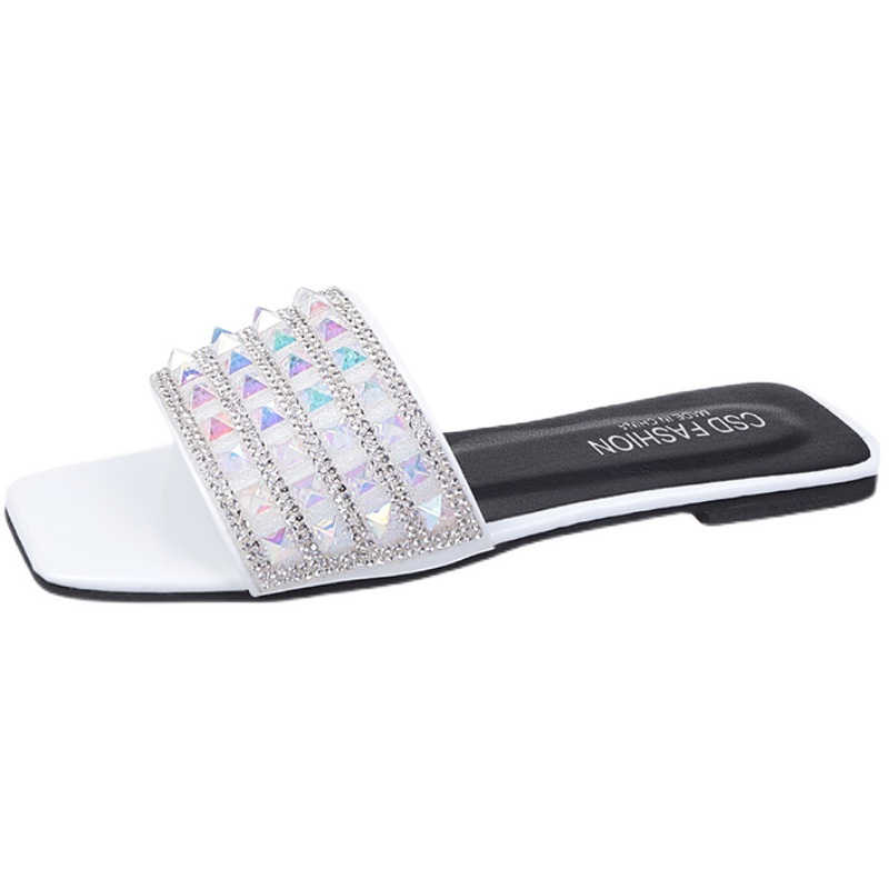 Large-sized women's shoes 41-43 slippers for women's summer outdoor wear fashion 2025 new water diamond fairy style flat cool slippers Item Picture