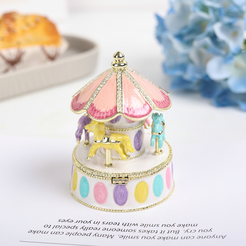 新款儿童节礼物珐琅彩彩色旋转木马装饰盒创意家居桌面装饰小摆件