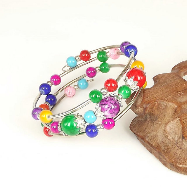 民族风云南西藏尼泊尔复古饰品手镯藏饰彩珠多层手链K811详情4