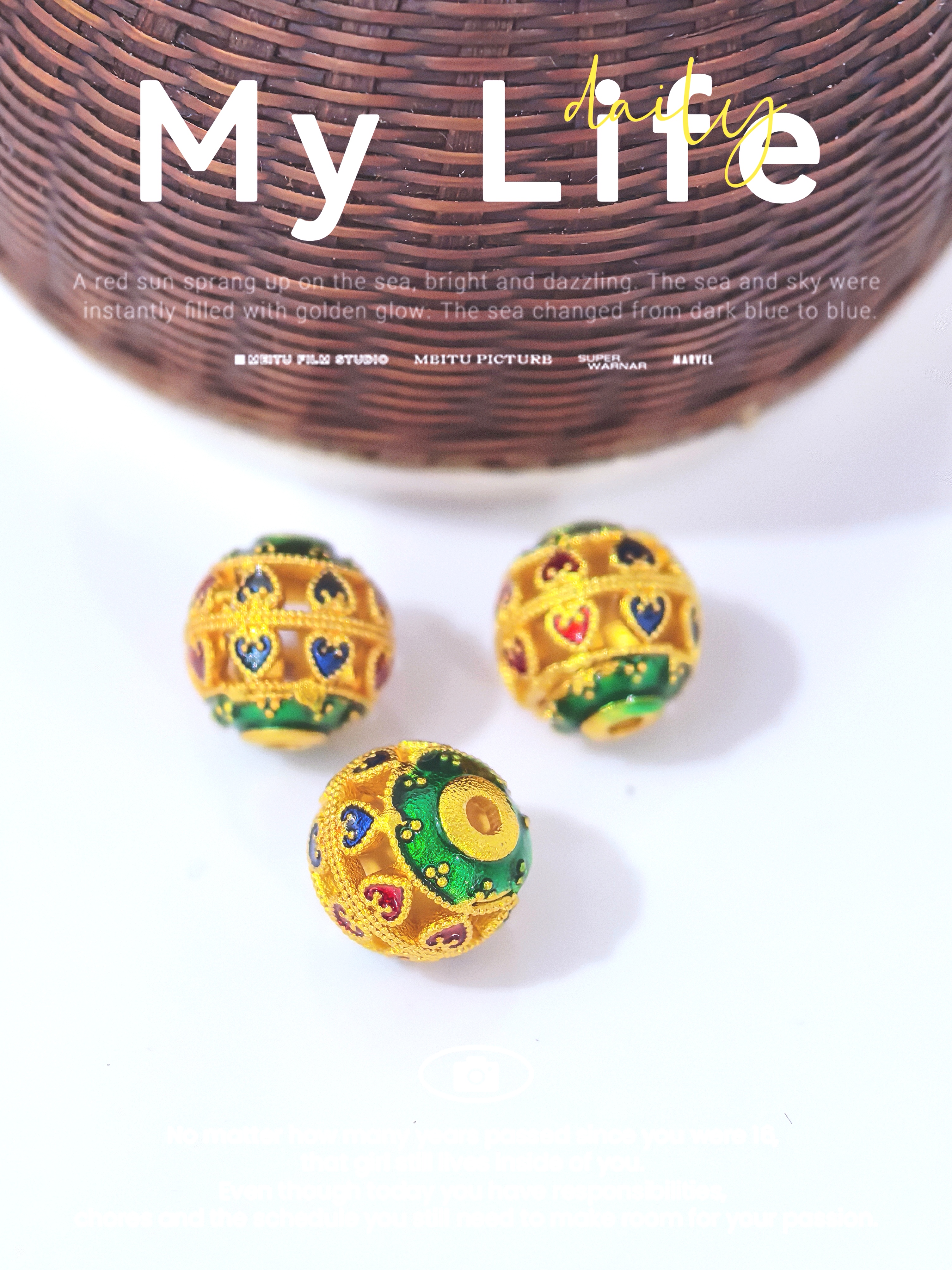 Ancient method sand gold good luck round bead enamel color firing blue oil drip separator bead DIY pic 4