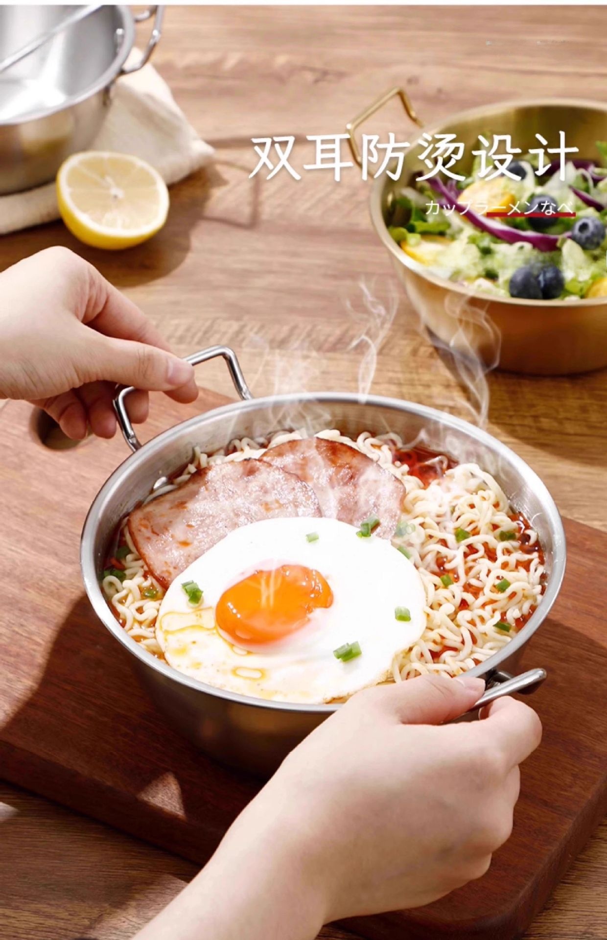 Stainless steel double-ear bowl, instant noodle bowl, thickened cooking bowl, snack salad bowl, high appearance level, cartoon pattern large head spoon pic 11