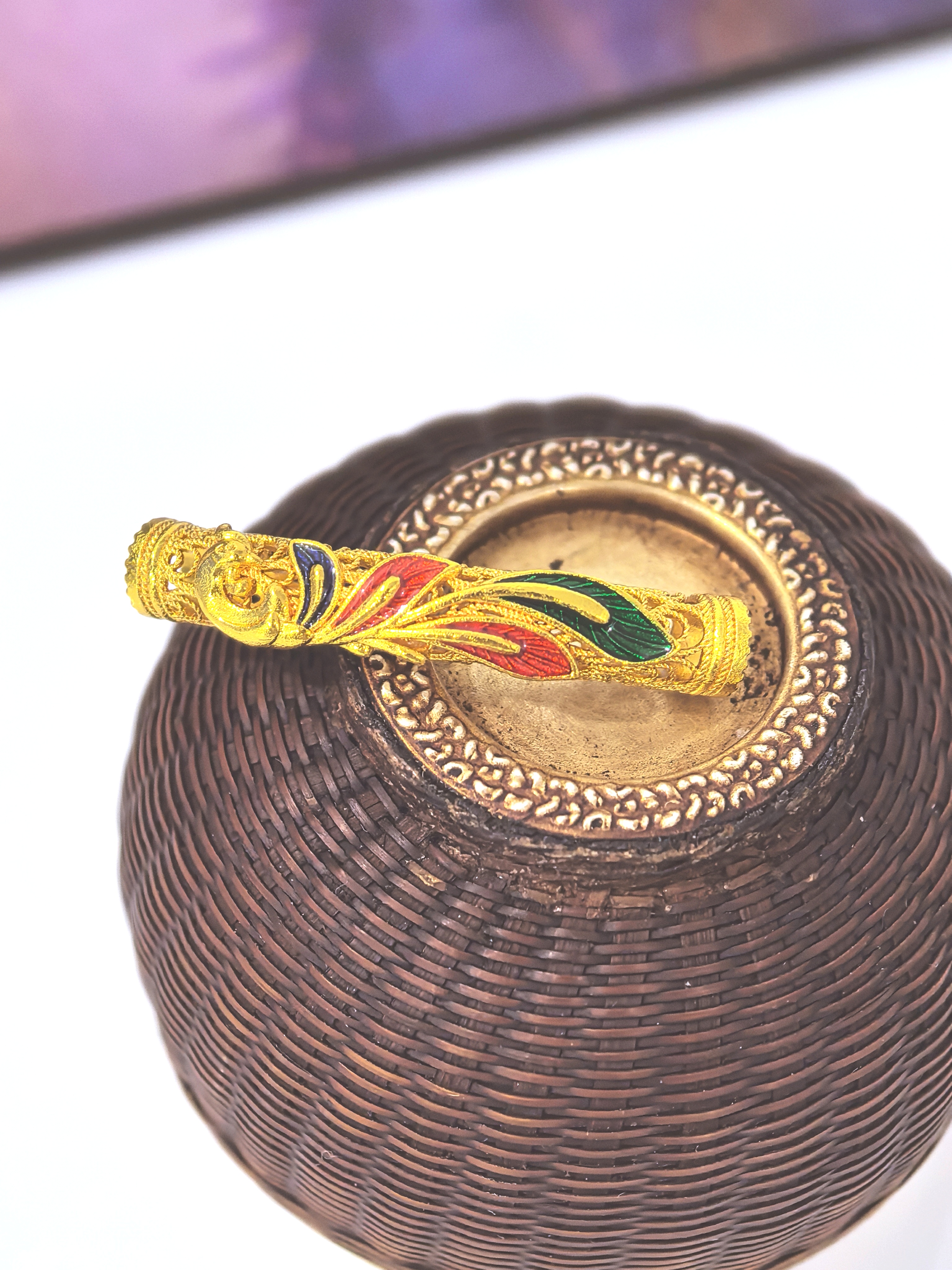 High-preservation color sand gold phoenix Flying elbow pipe fittings Auspicious and prosperous Phoenix hollowed-out enamel color jewelry retro wholesale pic 5