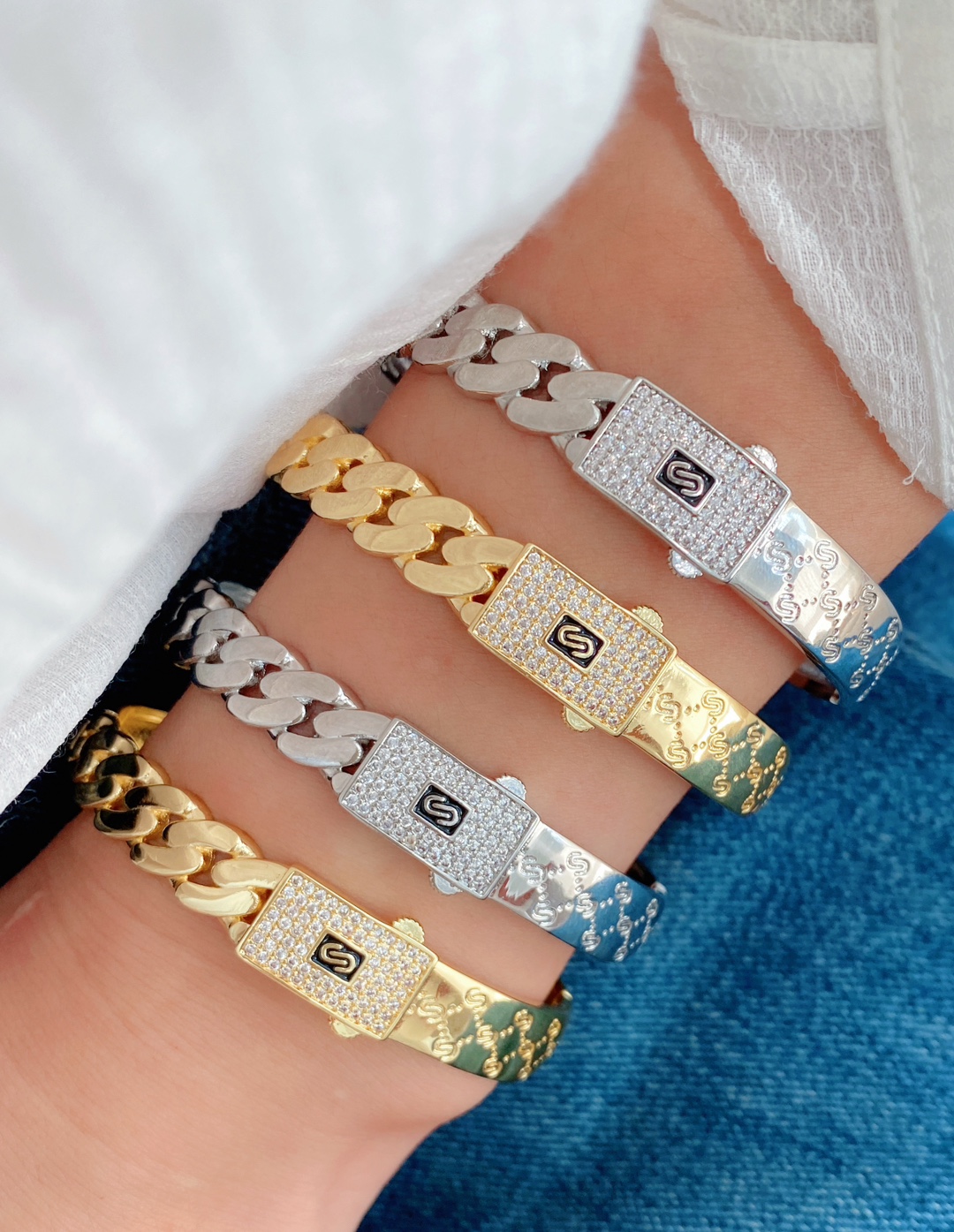 Creative hip-hop, individualistic, fashionable and powerful ring, niche design, full diamond cool ring bracelet, unisplendour pic 1