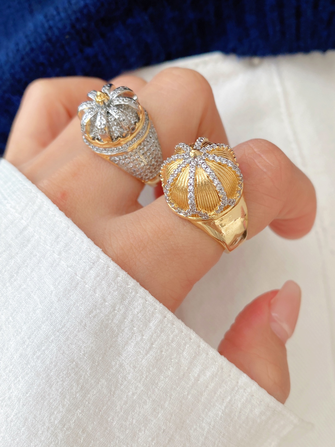 欧美简约双色镀真金锆石几何开口戒指女INS小众高级复古指环详情1