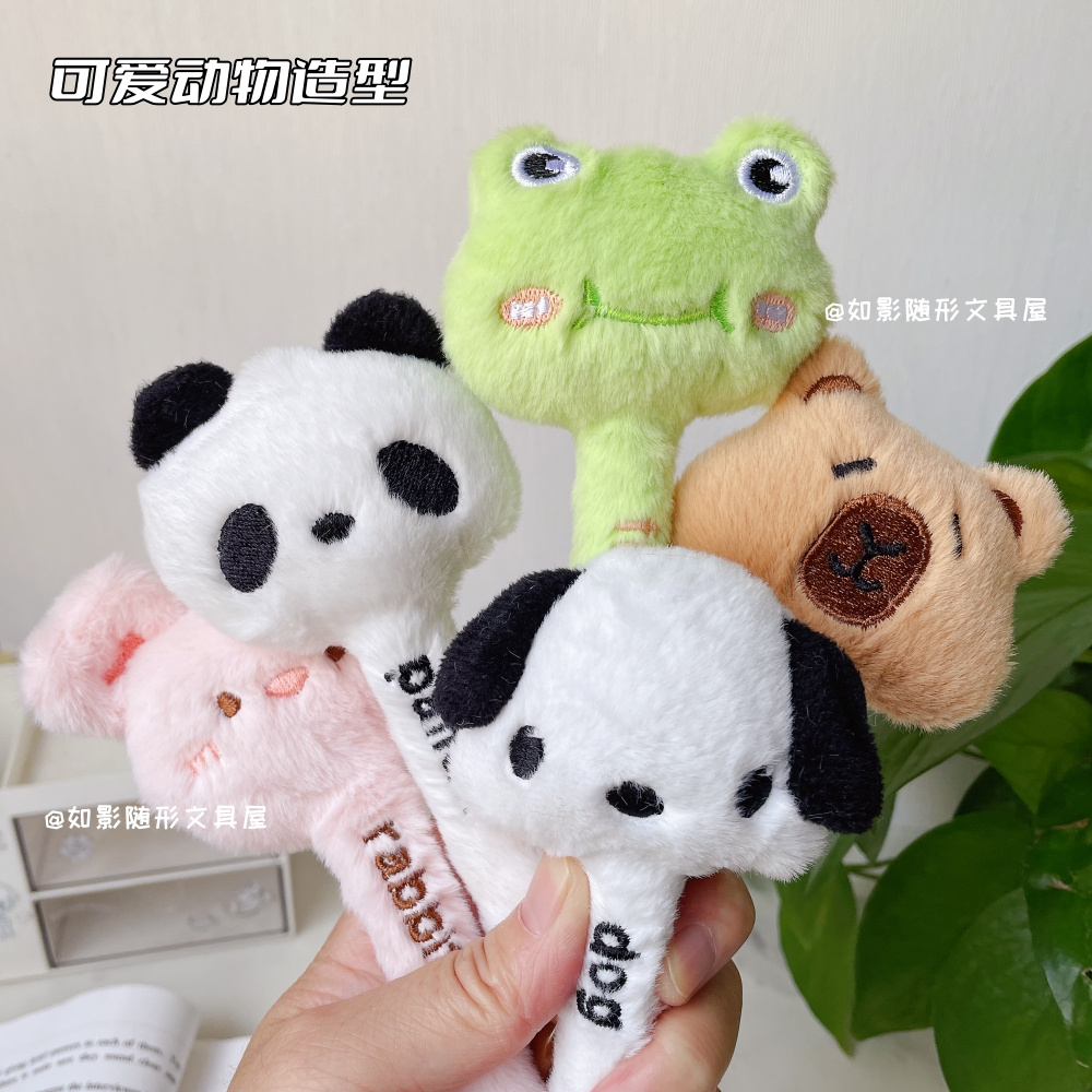Cute pet plush gel pen, adorable cartoon push-button problem-solving pen, girlish Instagram, high appearance level, black signature gel pen details Picture
