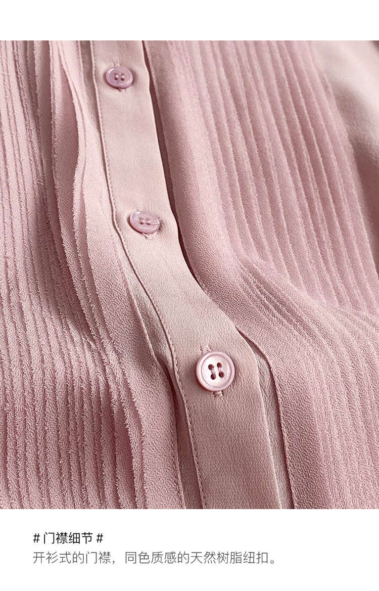 左左家 温柔气质重工风琴褶真丝衬衫女圆领气质灯笼袖桑蚕丝上衣详情30