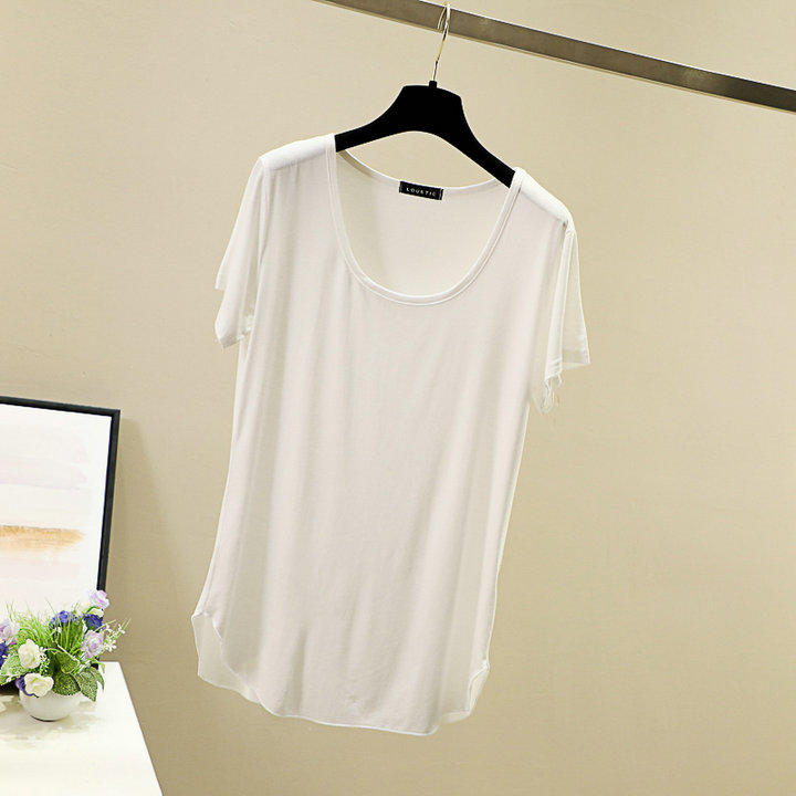 Spring and summer round-neck Korean-style candy-colored modal base layer, short-sleeved large U-neck top, loose basic T-shirt for women pic 19