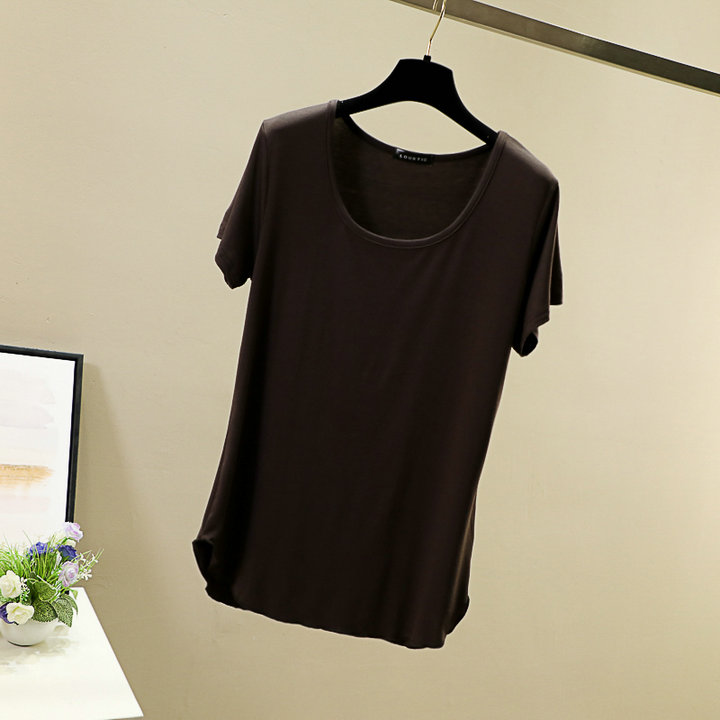 Spring and summer round-neck Korean-style candy-colored modal base layer, short-sleeved large U-neck top, loose basic T-shirt for women pic 28
