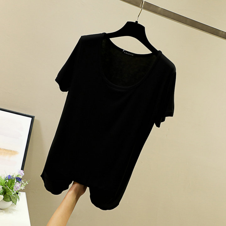 Spring and summer round-neck Korean-style candy-colored modal base layer, short-sleeved large U-neck top, loose basic T-shirt for women pic 29
