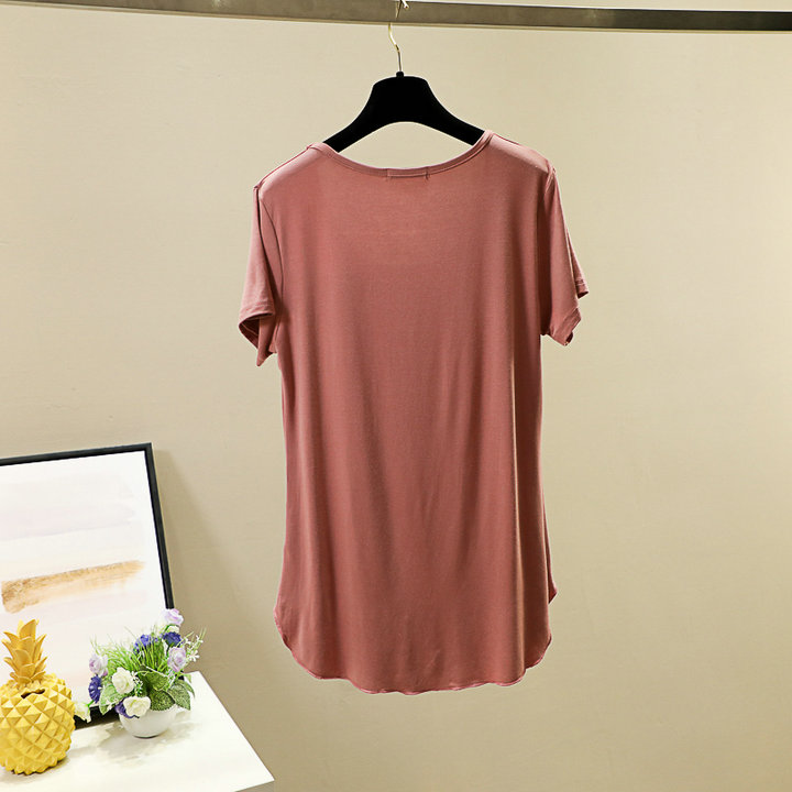 Spring and summer round-neck Korean-style candy-colored modal base layer, short-sleeved large U-neck top, loose basic T-shirt for women pic 34