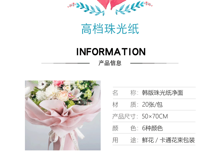Roland pearlescent pear paper flowers lined with pleated paper bouquets, floral art, flower packaging materials, paper-wrapped flower paper, waterproof pic 3