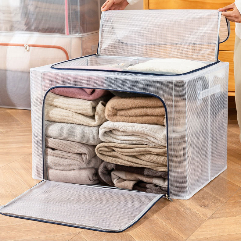 PVC尼龙透明网格收纳箱防水防霉可折叠收纳盒衣服整理箱收纳袋子详情20