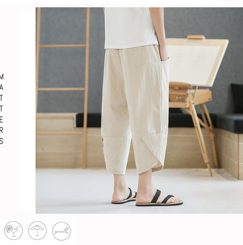 Aliexpress 2022 Summer New Style Chinese style simple solid color seven-inch wide-leg pants for men, beach pants, casual pants for men pic 51