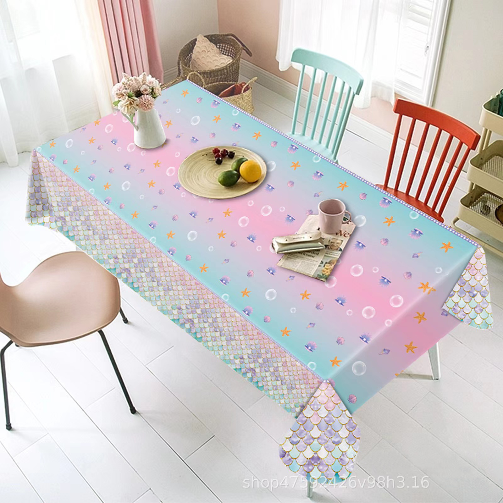一次性桌布卡通动物蝴蝶美人鱼粉色鱼鳞生日派对野餐装饰防水台布详情图2