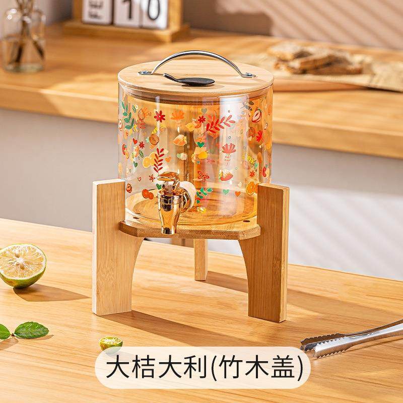 Light luxury cold water bottle faucet, food-grade high borosilicate glass, high-temperature resistant household water storage, cold water, beverage and juice bucket details Picture