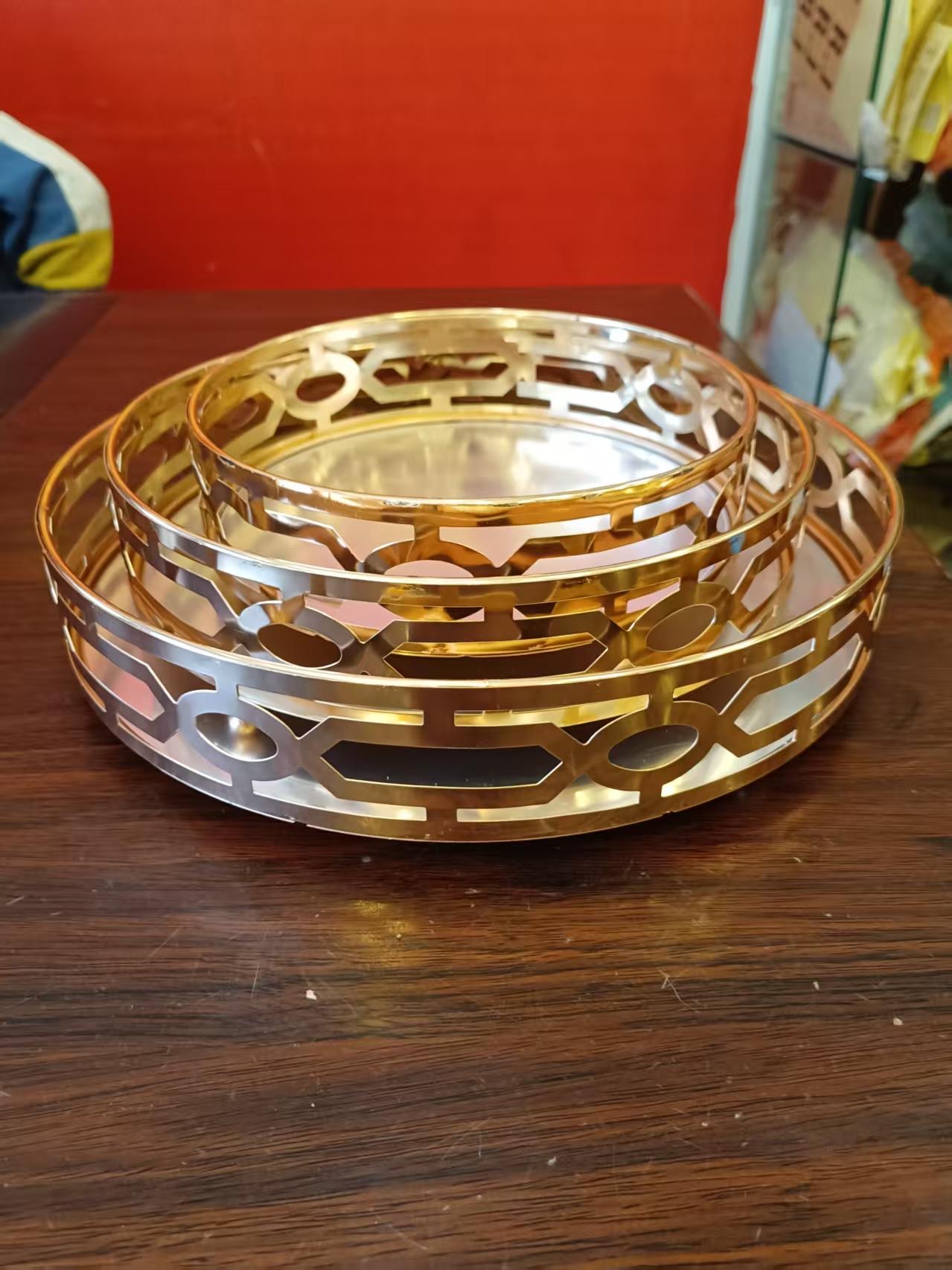 铁艺镜面托盘轻奢桌面收纳盘茶几摆件化妆品首饰整理盘家居装饰品多功能创意摆设