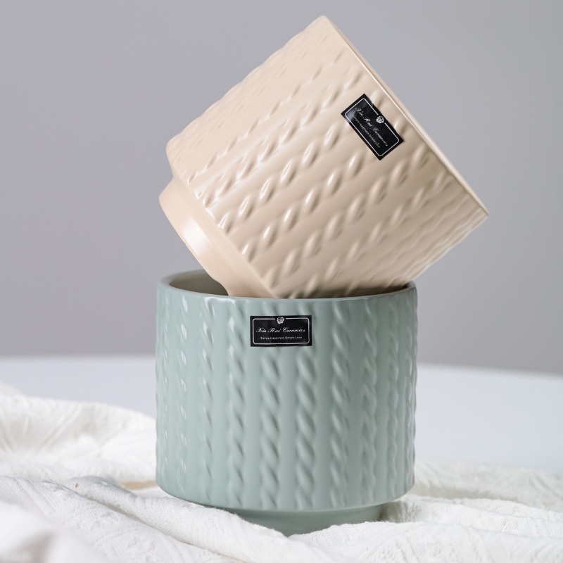 中温陶瓷三件套花盆底部打孔多肉多植物盆栽套装家用装