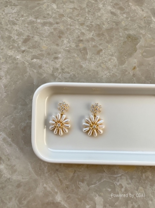 丽梵蒂超仙花朵仿珍珠耳环度假风气质百搭欧美夸张大气耳坠配饰耳饰产品图