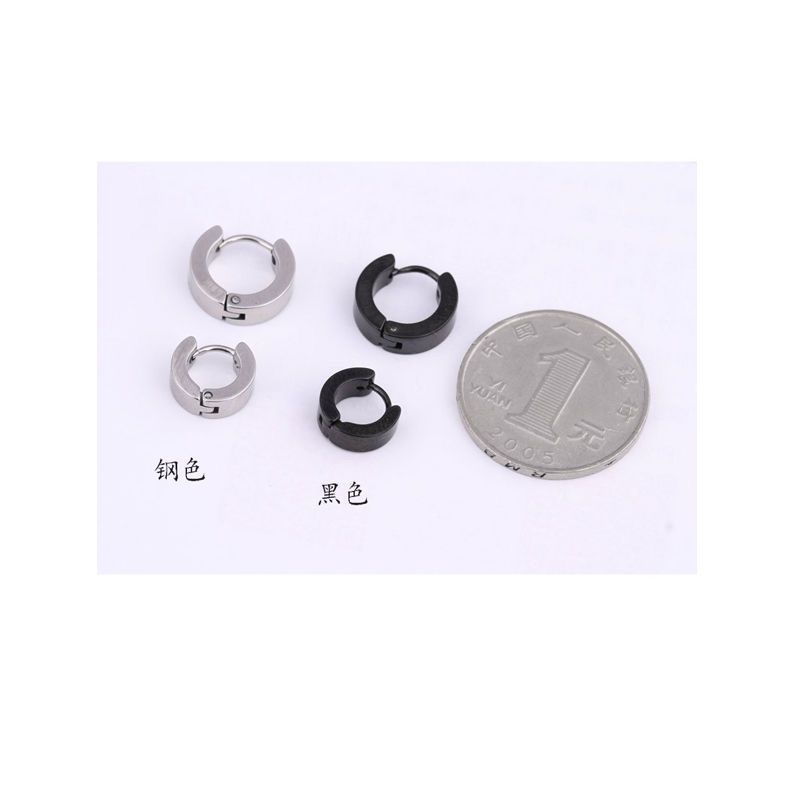 Japanese and Korean titanium gundam pad men's and women's ear studs, simple black individual earrings, couple punk wide face new earrings Specification image