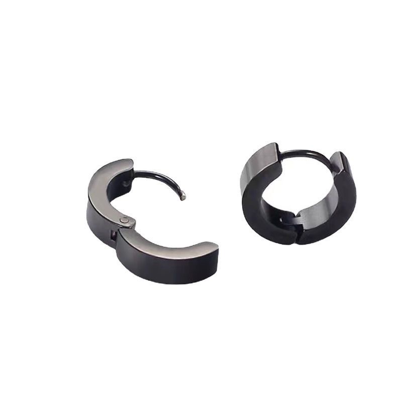 日韩钛钢弹垫男女耳钉简约黑色个性耳环情侣朋克宽面新款耳饰