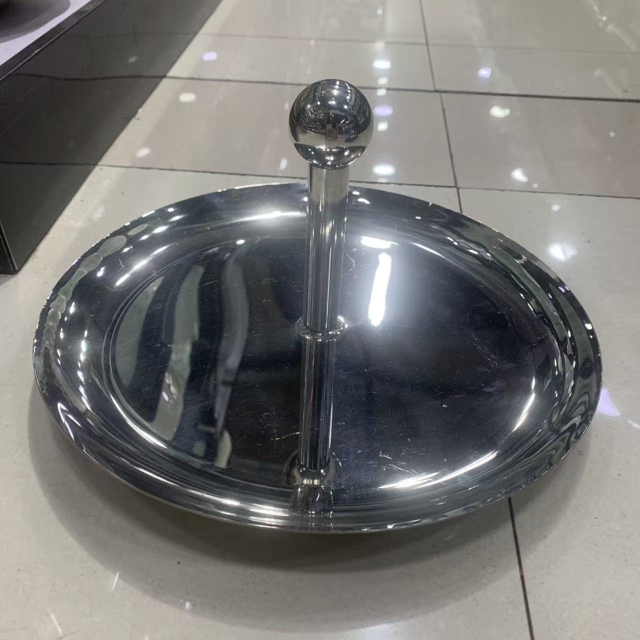 欧式不锈钢创意果盘蛋糕盘带柱下午茶点心架单层双层三层