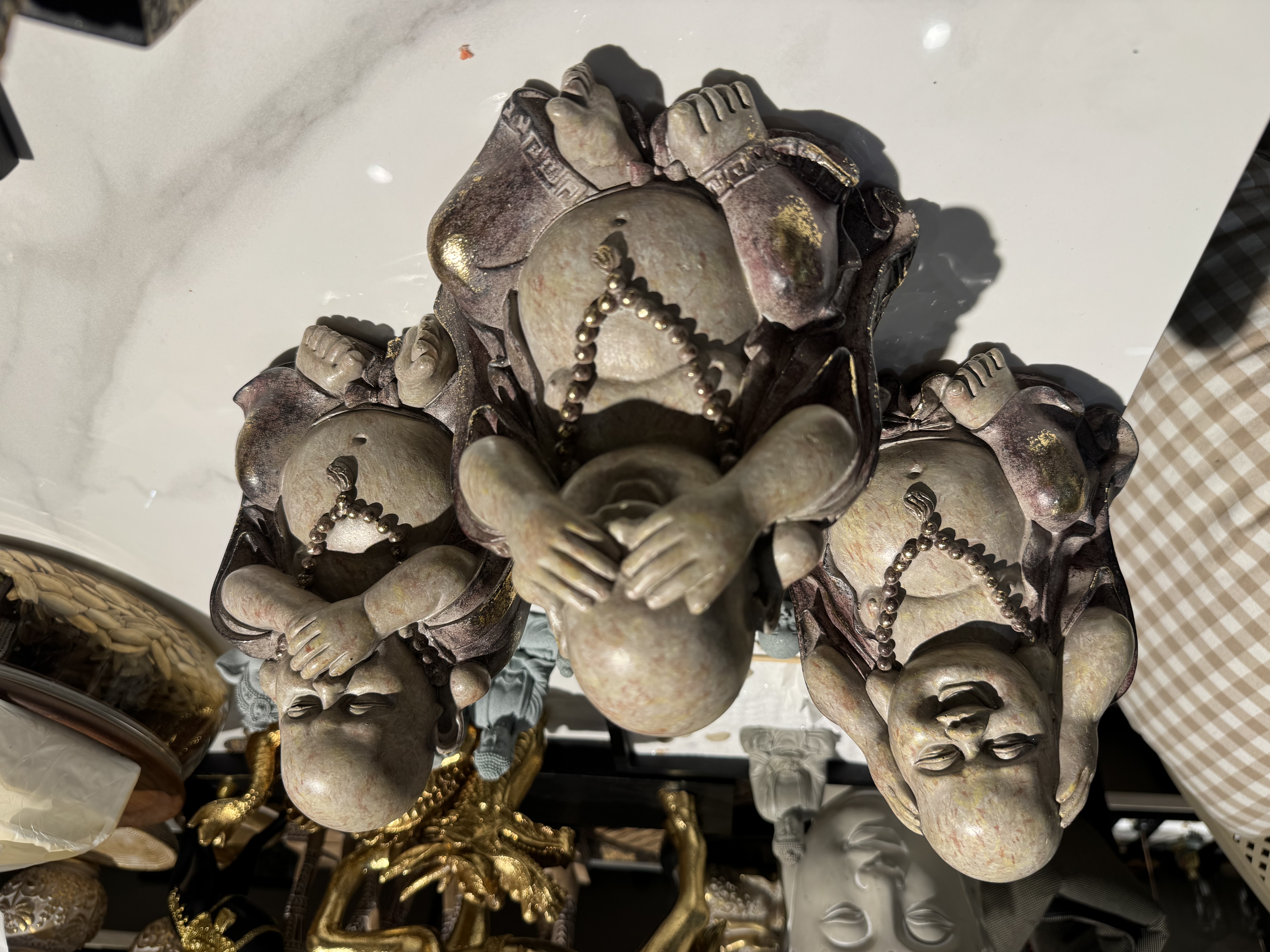 敦煌彩不看不听不说大肚佛树脂摆件工艺品佛像艺术品小摆件文创工艺品