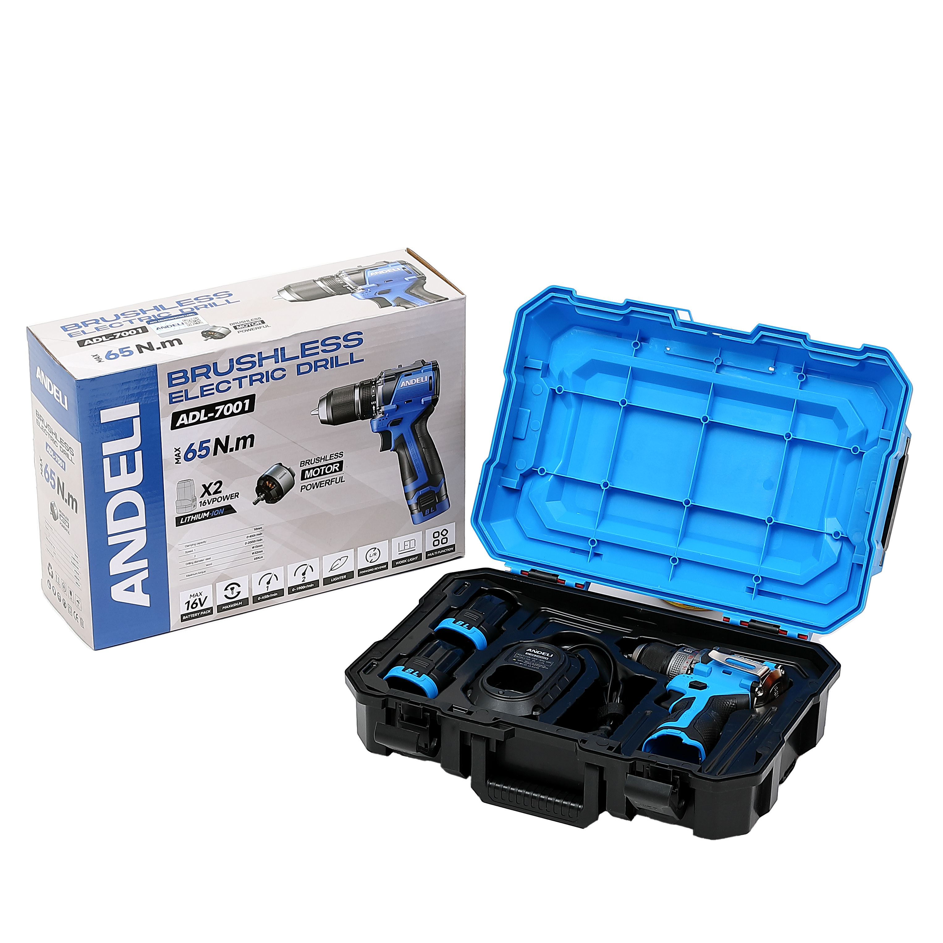 ANDELI ADL-7001 brushless lithium drill 16 8v lithium drill Powerful and efficient household professional tool portable charging model Item Picture