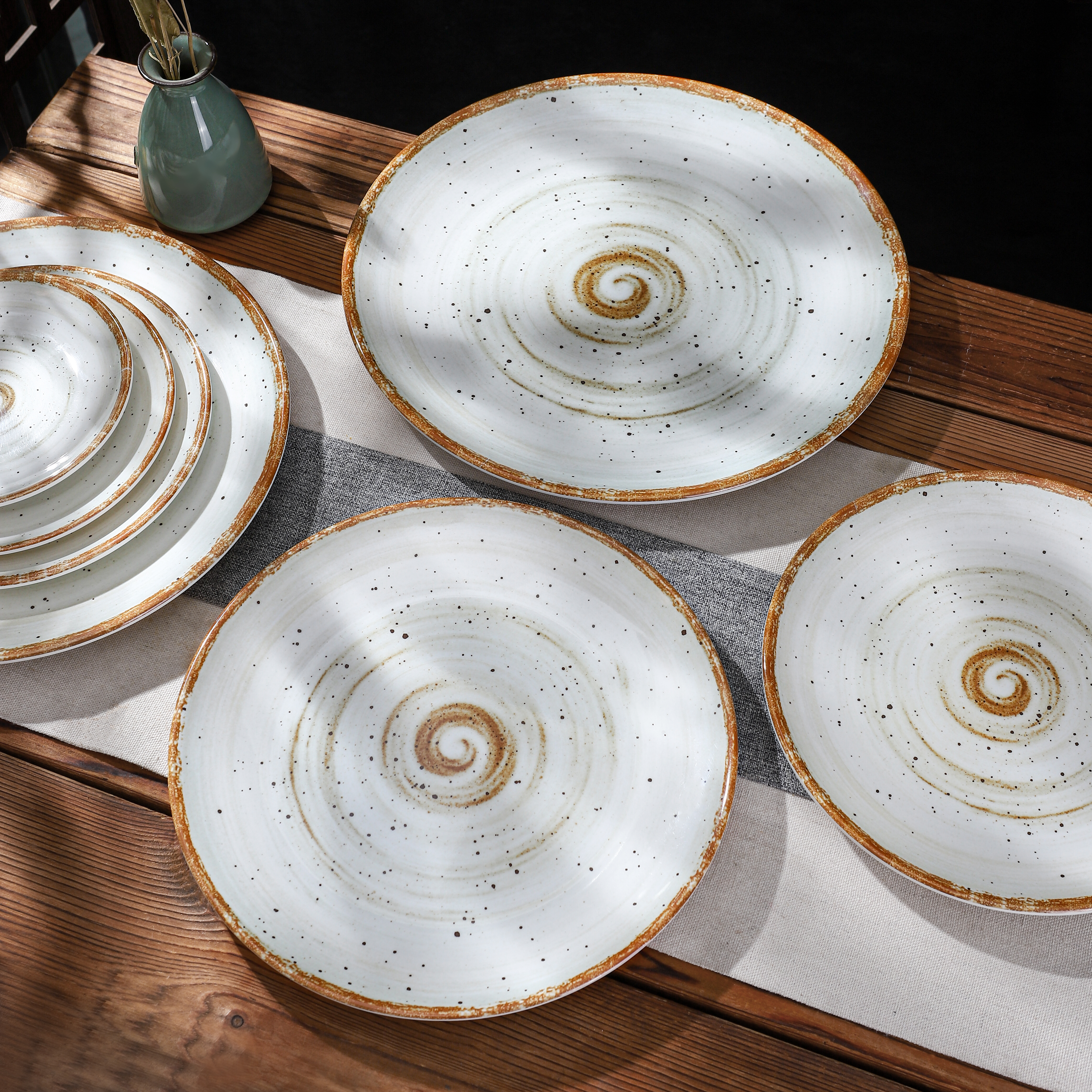 Retro melamine dinner plates, high-end hotel supplies, special plates and bowls for hot pot restaurants and barbecue restaurants details Picture
