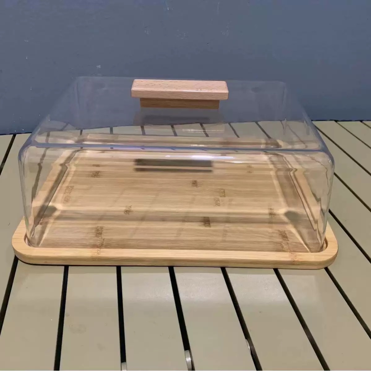 Acrylic transparent rectangular dust cover, cheese, butter, cold dishes, bakery bamboo tray for storage