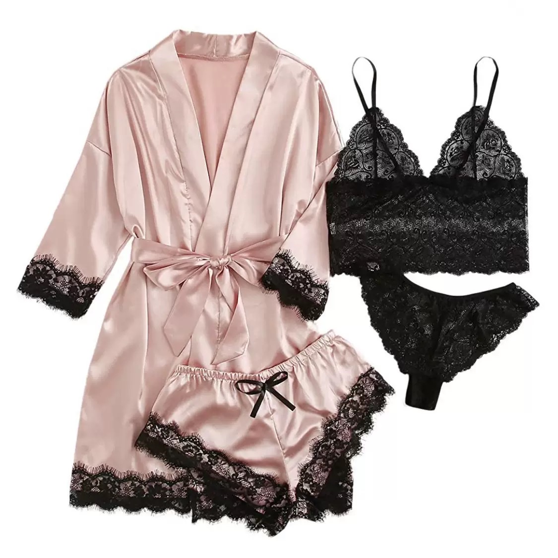 A four-piece set of sexy lace nightwear for women, elegant and comfortable