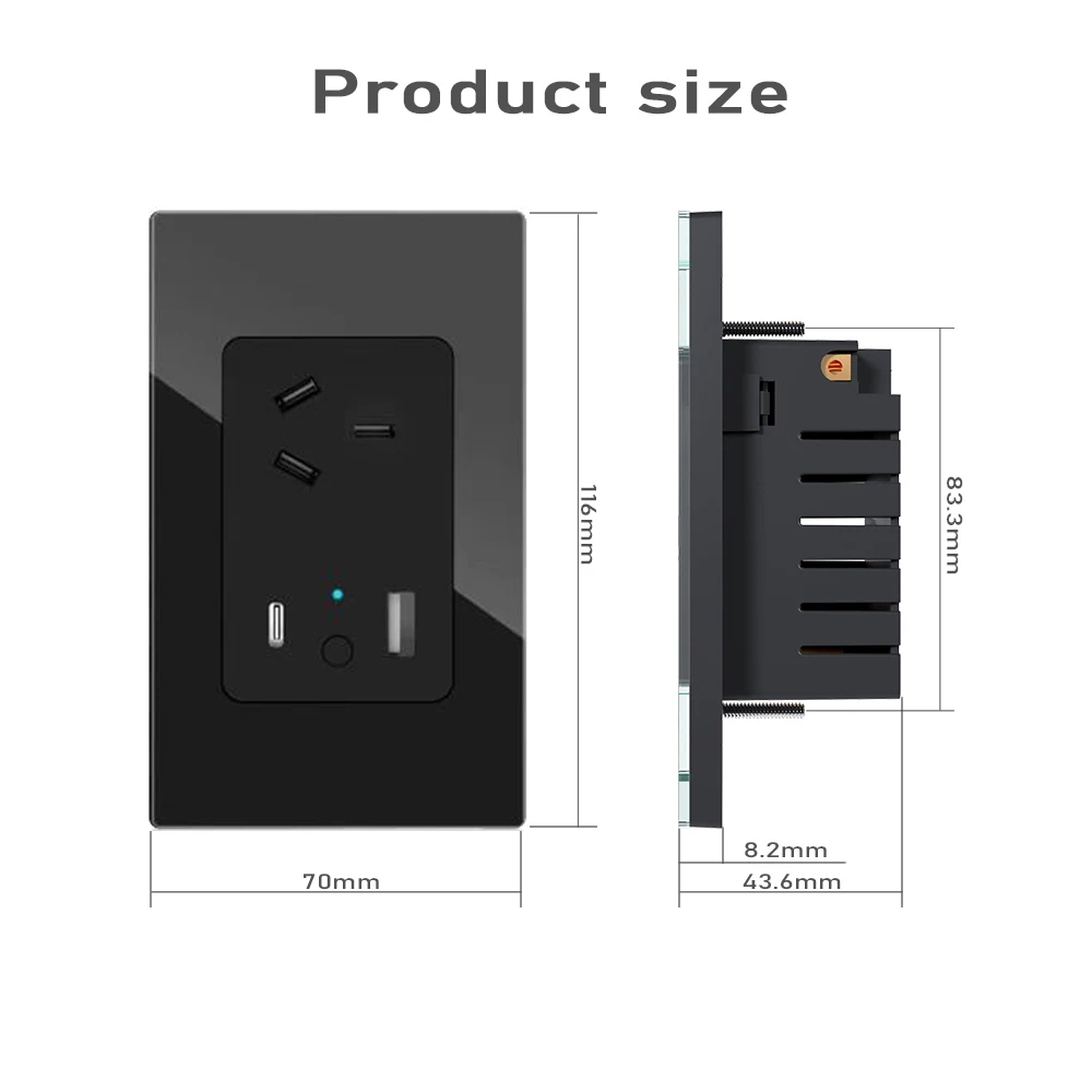Wifi Smart Graffiti Home, Australian standard wall plug and socket, glass panel, USB3 TypeCPD30W pic 2