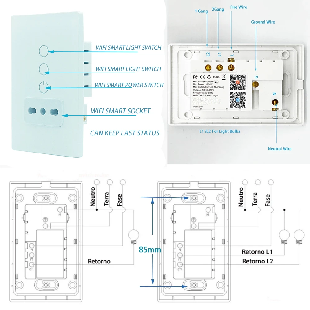 Wifi smart graffiti Italian wall socket glass panel Wireless control compatible with google home pic 2