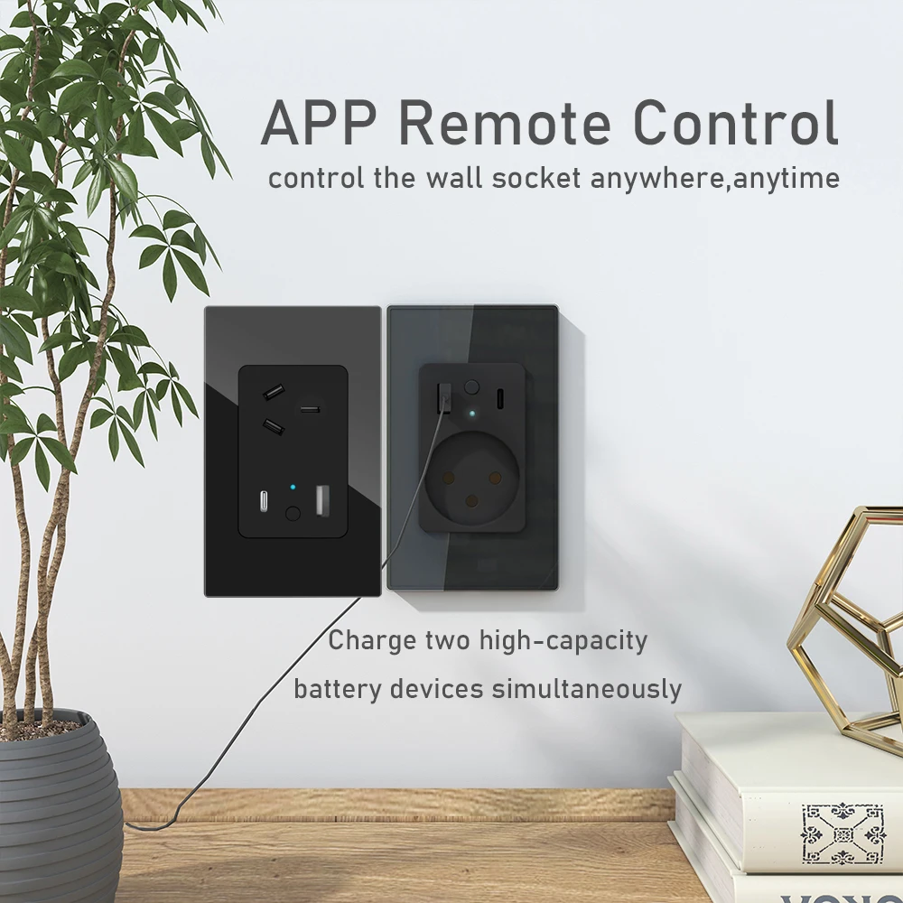 Wifi Smart Graffiti Home, Australian standard wall plug and socket, glass panel, USB3 TypeCPD30W pic 1