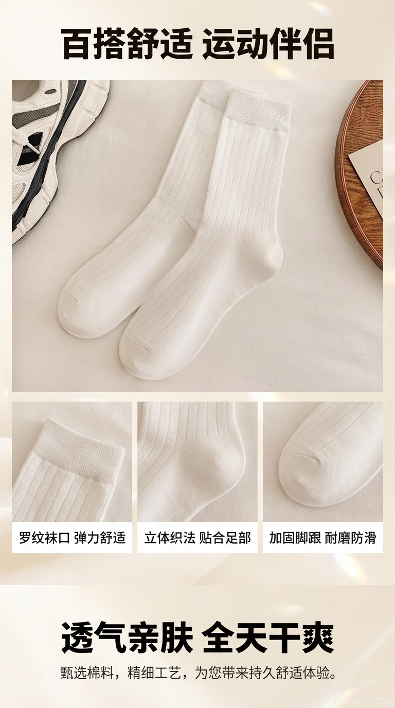 白色竖条纹中筒袜卡其色学生袜子糖果色女袜中筒无骨袜亮片袜详情1