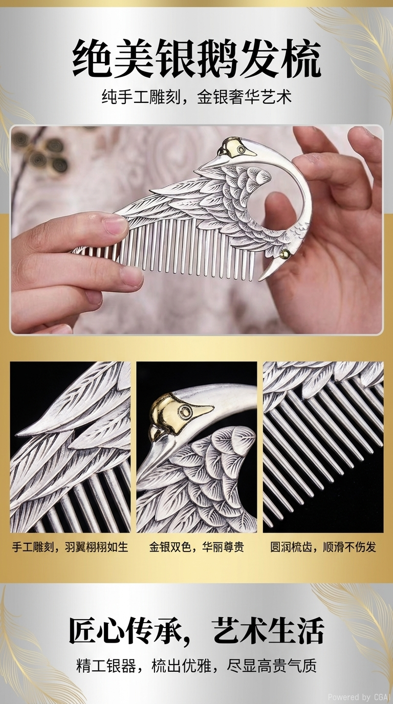 National trend sand gold metal swan-shaped comb incense burner delta soft decoration pic 1