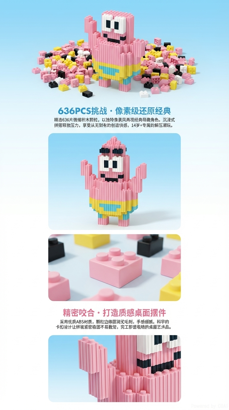 鑫哲mn款乐高玩具儿童拼接卡通人物绿色像素详情2