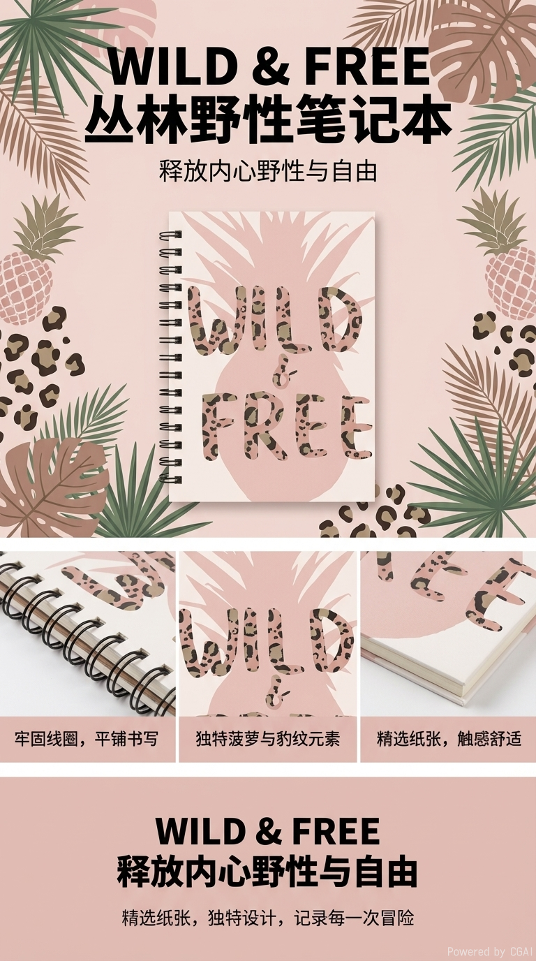 东湖纸品 A5 温柔粉豹纹菠萝设计线圈本 少女心豹纹菠萝笔记本详情1