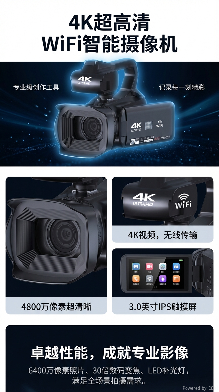 4K handheld 64-megapixel ultra-high-definition vlog digital video camera with Wifi for home, travel, wedding and action camera sets pic 1